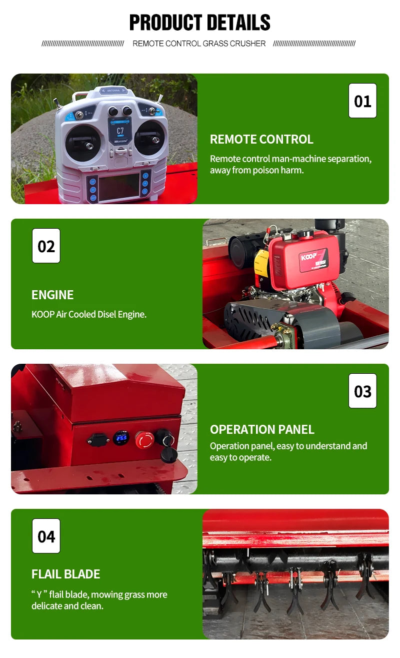Electric Remote Control Flail Mower DIY Grade Lawn Mower with Engine Motor